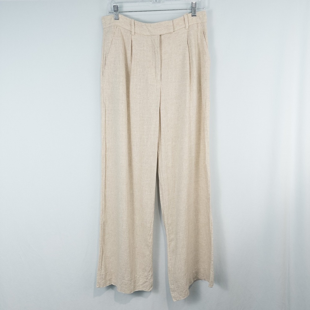 Abercrombie Fitch Linen Blend High Rise Wide Leg Trouser Pant Women 30/10L Beige - Picture 1 of 16